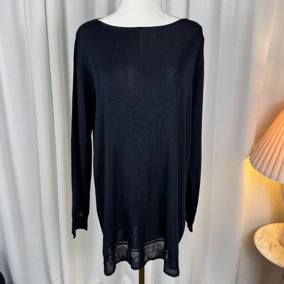 MaxMara Boat Neck Sheer Tunic Knit Top Sweater Made in Italy size Large - Picture 2 of 11